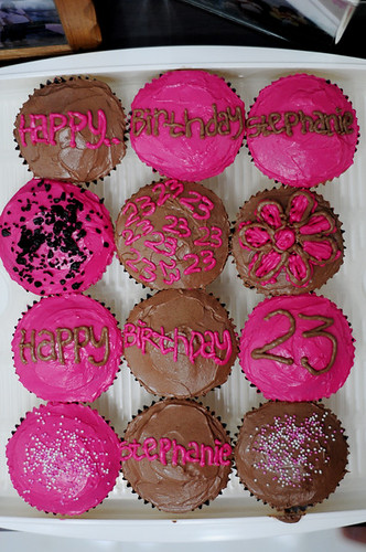 chocolate-pink cupcakes for stephanie's birthday