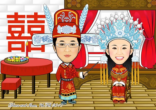 Traditional Chinese wedding couple Q-Digital caricatures 020210