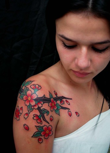 Tattoo Cherry Tree flower Designs at nice girl