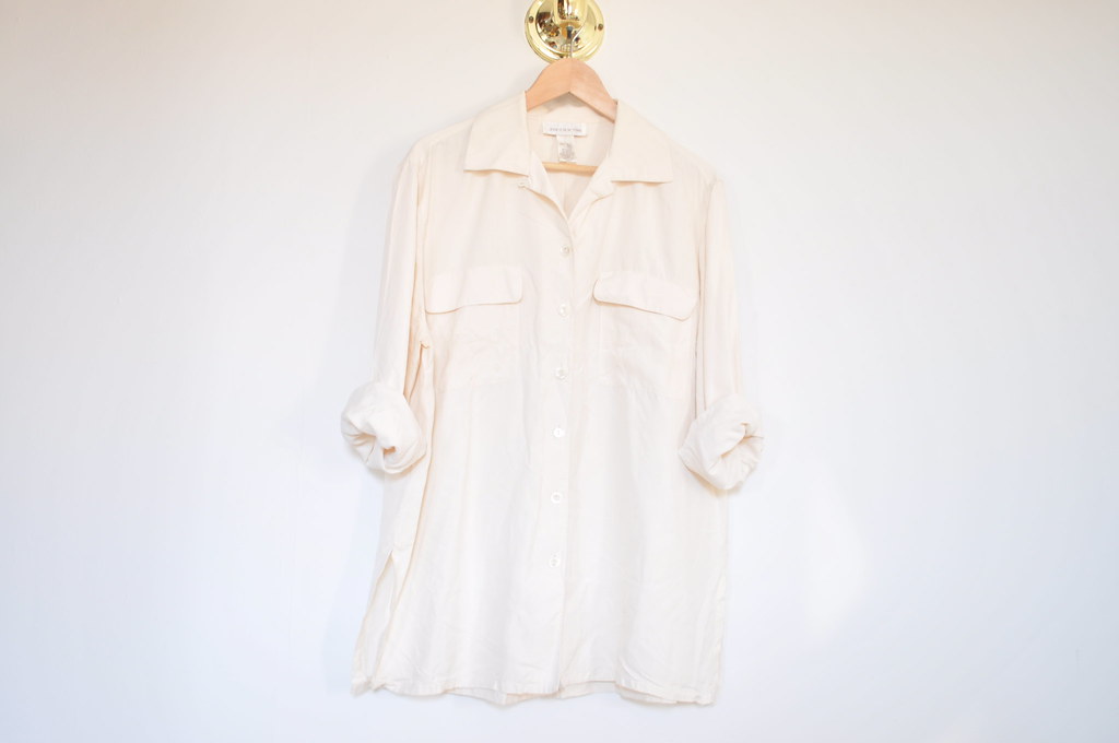 vintage two pocket cream silk shirt