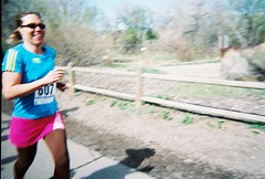 Jenny Sprinting To Finish the Horsetooth Half Marathon