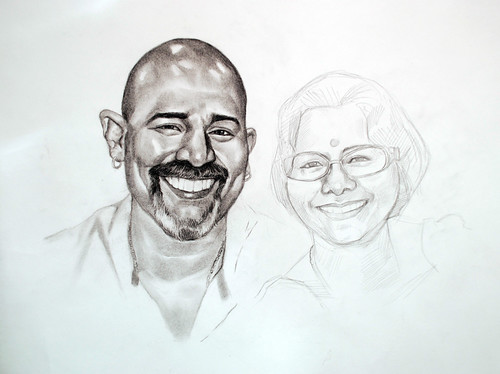 Indian couple portrait in charcoal -3