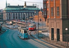 Buss och spårvagn på Munkbron 1964 by Spårvägsmuseet, on Flickr