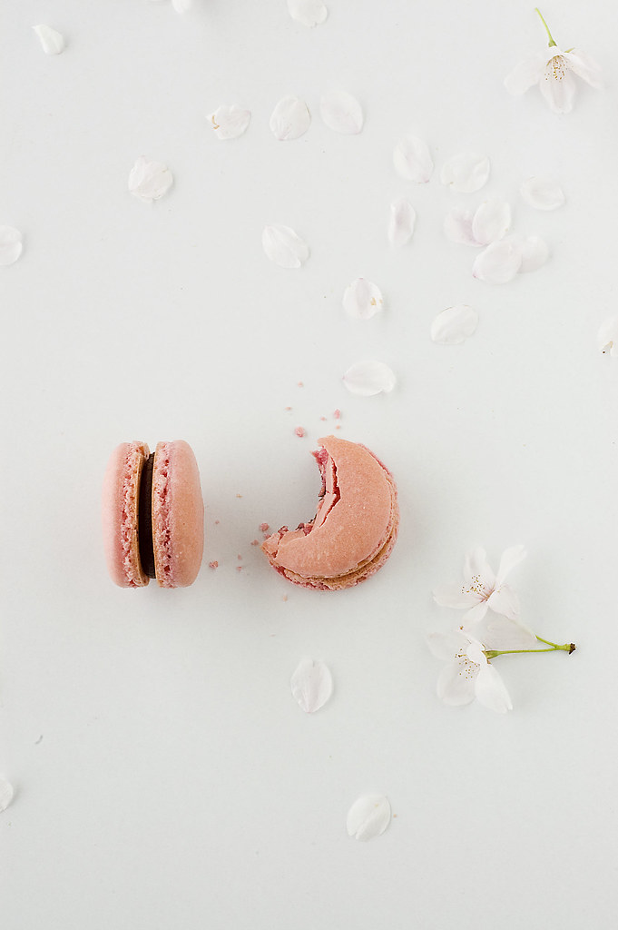 pink macarons - bite