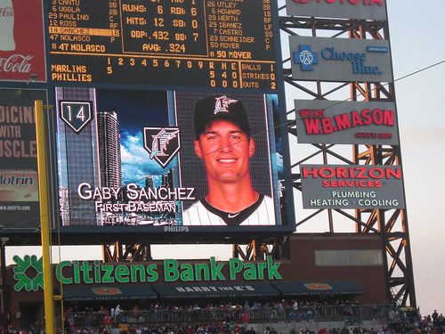 Gaby Sanchez on the Citizens Bank Park scoreboard