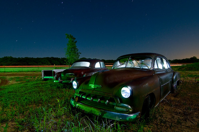 cars chevrolet abandoned night chevy junkyard