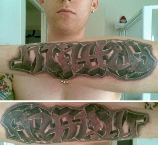 "Family" & "Matters" Ambigram Tattoo