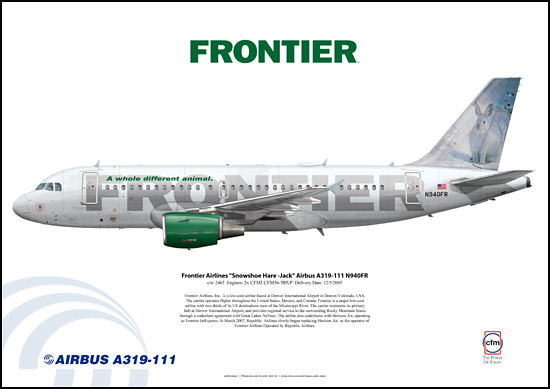 Frontier Airlines Snowshoe Hare Jack Airbus A319-111 N940FR