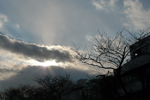 Shy sun hiding behind the cloud