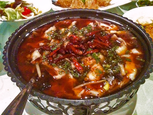 Sichuan chili oil and dried chili with sliced fish