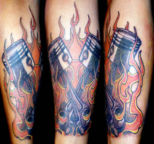  Mechanic Tattoo Flaming Pistons 
