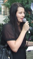 Jo Nilson of the band 'Butcher Birds' speaks at Queensland Locked Out Rally, Parliament House, George and Alice Sts Brisbane City, Queensland, Australia 100311