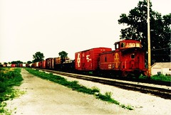 Eastbound Atchinson, Topeka & Santa Fe transfer train. Chicago Illinois. September 1988.