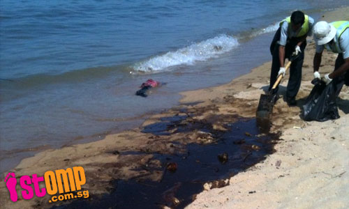 Cleaners work desperately to clean up oily mess at East Coast beach