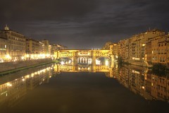 Ponte Vecchio at Night with Perfect Reflection, Firenze, Italy