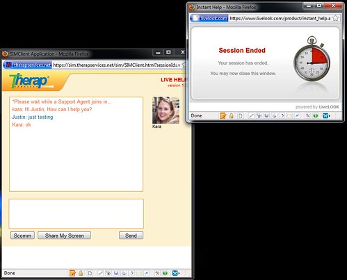 Screenshot of LiveHelp session describing how to stop Share My Screen feature