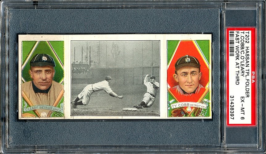 1912 Hassan Triple Folder T202 Cobb/O'Leary "Fast Work at Third"