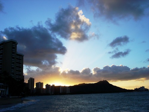 Sunrise over Diamond Head and Waikiki Beach, Oahu