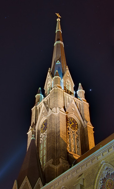 Saint Francis de Sales Oratory, in Saint Louis, Missouri, USA - tower at night