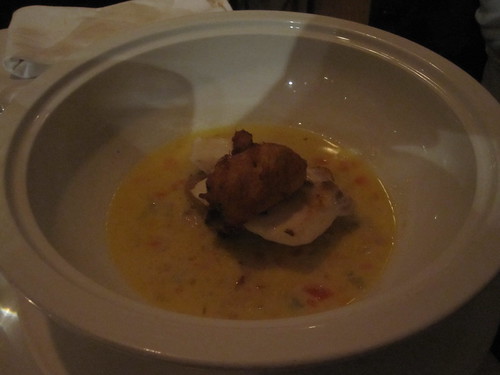 Poached cod with smoked cod fritter at Tavern on the Square