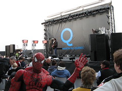 Spider-Man walks through Maison du Quebec (Quebec House) in Concord Place (during the 2010 Vancouver Olympics)