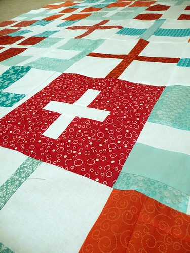 red and aqua cross quilt detail