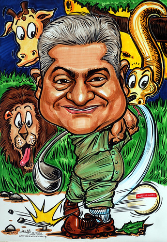 Caricature for Allen & Overy - night safari golf