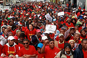 Striking Transnet workers march to Parliament in Cape Town, Tuesday, 11 May 2010 to voice their grievances about a salary dispute with the parastatal's management. by Pan-African News Wire File Photos