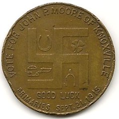 John P. Moore election token (reverse)