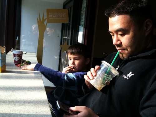 sitting in the window at Starbucks