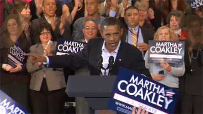 Barack speaking at Coakley rally