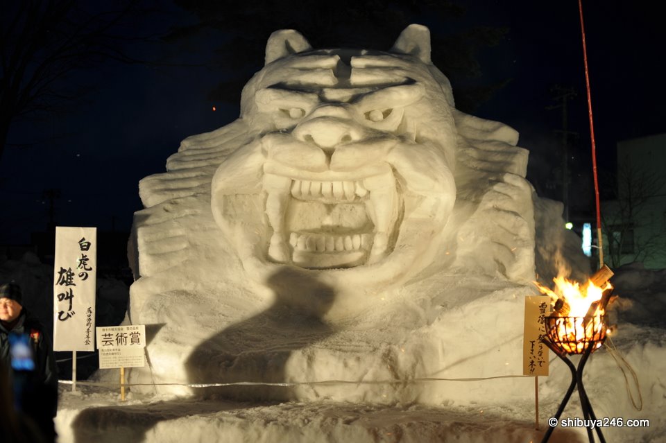 A menacing statute built in snow at the main kamakura event site. The fire in the front was a welcome site as my fingers had started to freeze over.