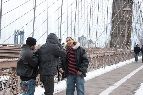 Rap video on the Brooklyn Bridge