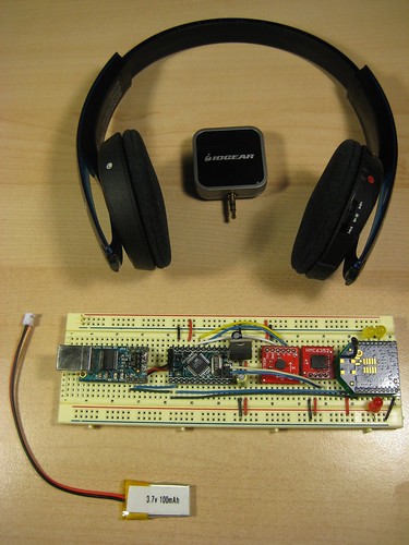 [The components that make up the prototype for the headphones.]