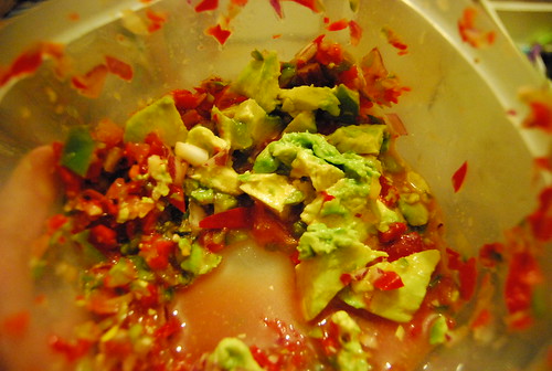 Salsa and avocado with blue corn chips