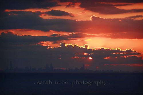 . sunset overlooking chicago .