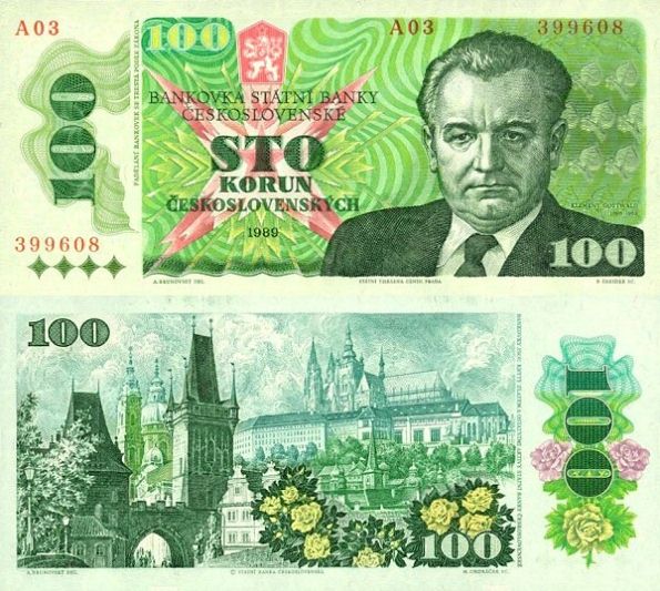 100 Kčs III. Sto korún Československo 1989, K.Gottwald