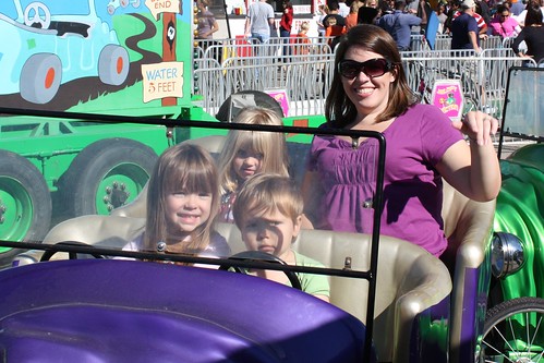 Elizabeth, Austin, Catie & me on the "Jalopy Junction" ride at the fair