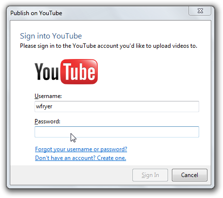 Sign into YouTube in Windows Live Moviemaker