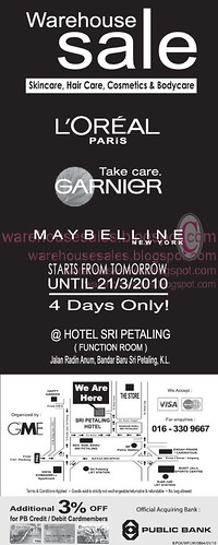 18 - 21 Mar: Loreal Garnier Maybelline Warehouse Sale @ Seri Petaling Hotel