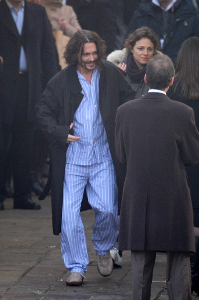 Johnny Depp wearing pajamas Venice