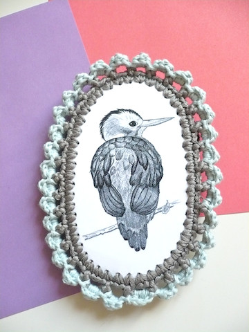 Bird On a Twig Illustrated/Crochet Brooch
