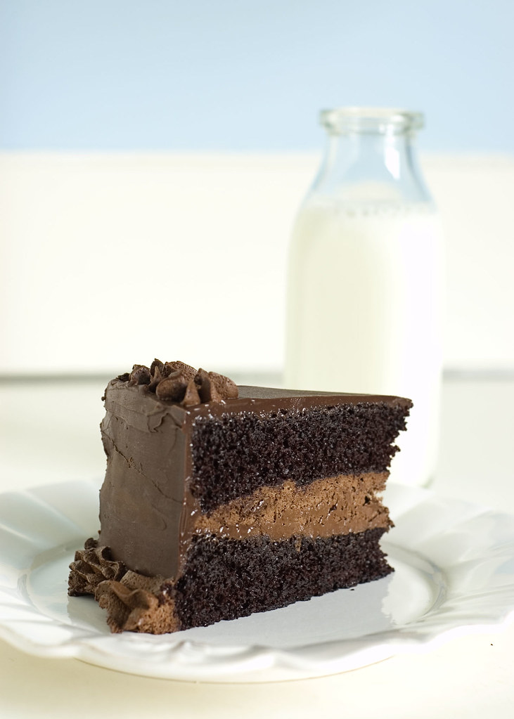 intense deep chocolate cake - slice with milk