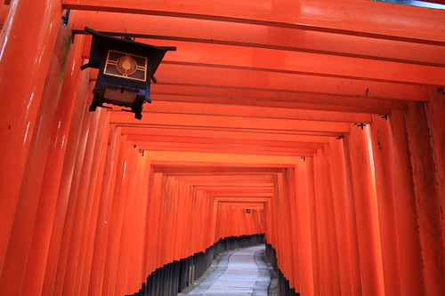 Red gates on the hill of Fushimi Inari Shrine