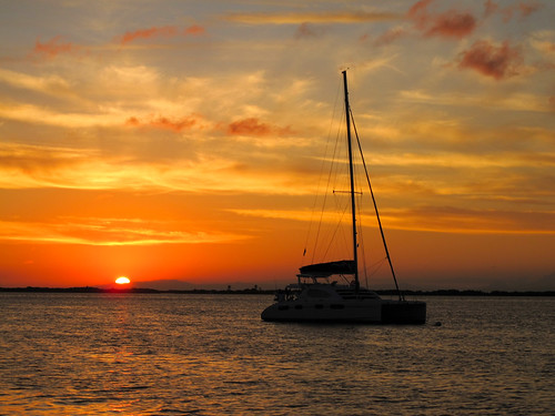 Sailboat at Sunset in Belize on the Barrier Reef