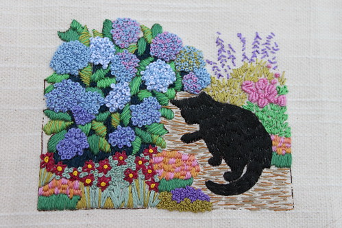 Cat by the Hydrangea Bush - complete 3-26-10
