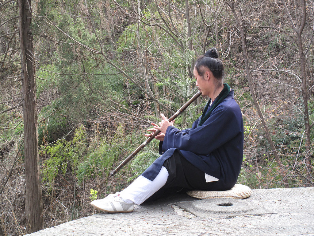 Master Zhong practicing his flute