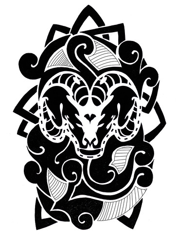 Aries Tattoo Design. Celtic & Samoan inspired tattoo design done with ink.