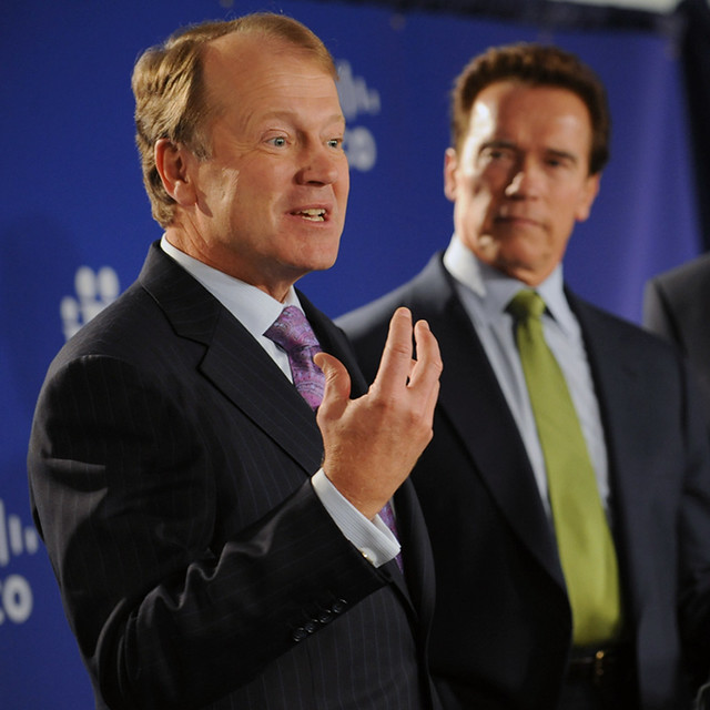 John T. Chambers, CEO of Cisco and Governor Arnold Schwarzenegger Speak During the Press Conference by Cisco Pics
