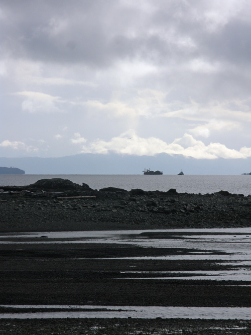 a barge in tow, off in the distance, Kasaan Bay, Alaska